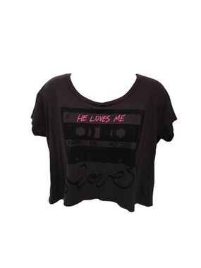 STRANDED Dark Gray Crop Tee "He Loves Me" Tee (S)